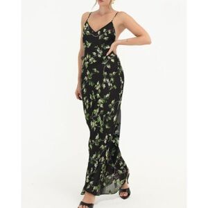 Rumored Black and Green Floral Maxi Dress